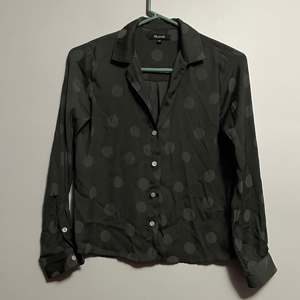 Madewell Olive Green Polka Dot Blouse XXS